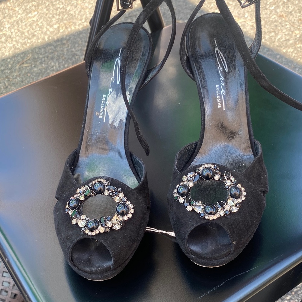 Chic Black Embellished Peep-Toe Heels